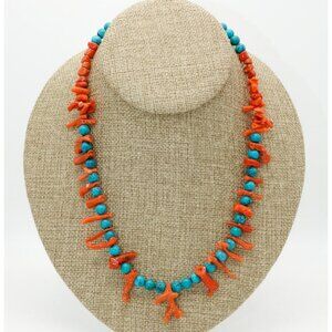 Kingman Turquoise beads with Coral Necklace